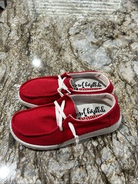 Gameday by Gypsy jazz Red Canvas Slip-On Shoes with White Laces